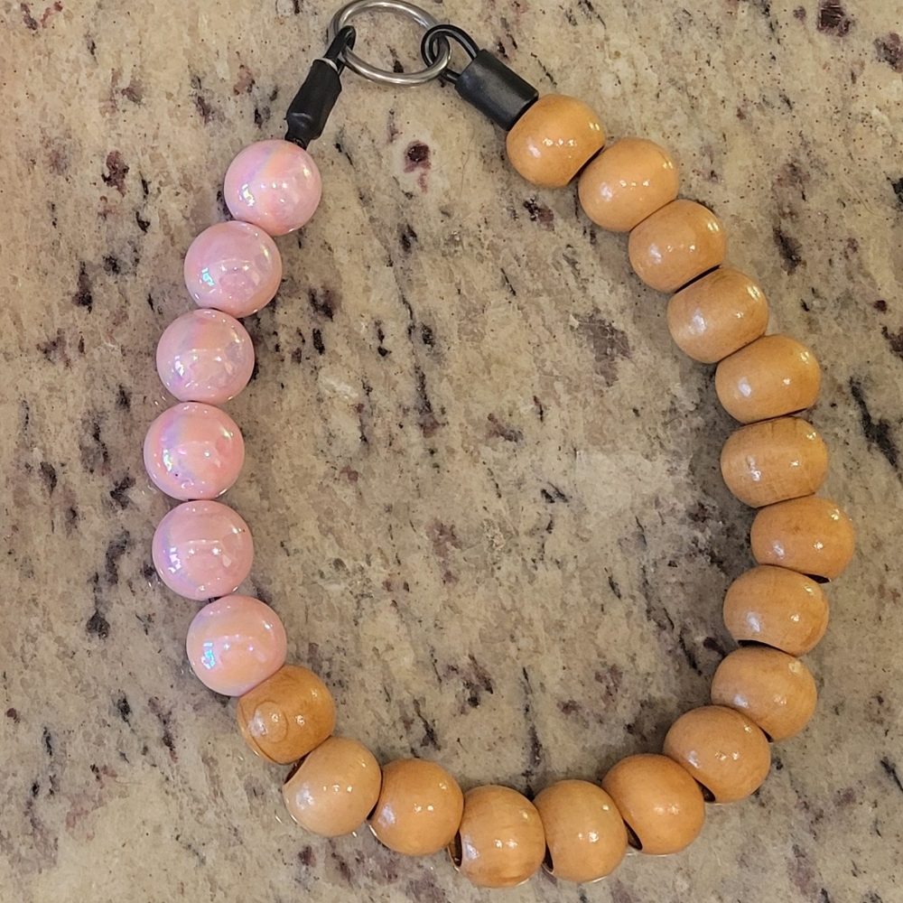 Wooden and Pink Beaded Pet Biling